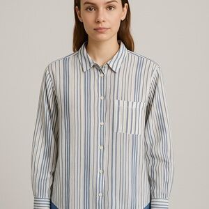 Sundance Womens Blue & White Striped Button-Up Shirt XL